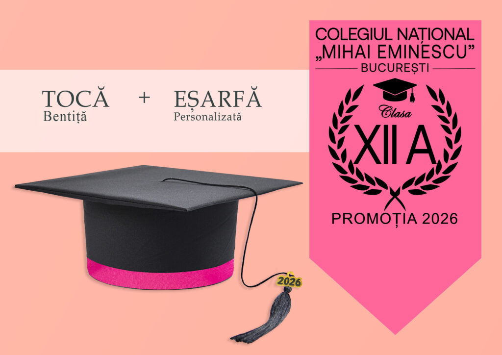 Tocă simplă și eșarfă absolvire personalizată Magenta + Diplomă Gratis