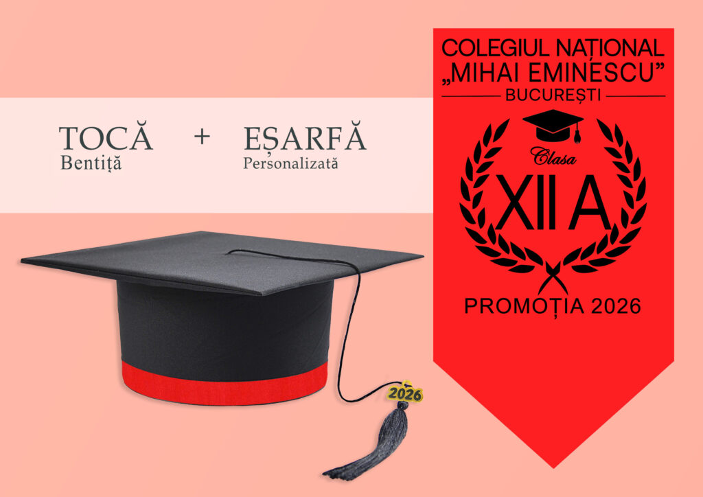 Tocă simplă și eșarfă absolvire personalizată Roșu + Diplomă Gratis