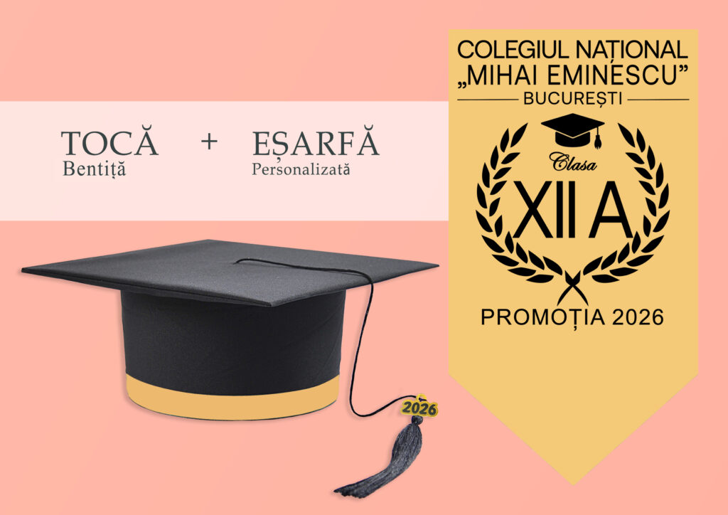 Tocă simplă și eșarfă absolvire personalizată Auriu+ Diplomă Gratis