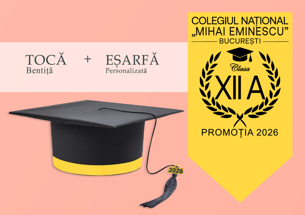 Tocă simplă și eșarfă absolvire personalizată Galben + Diplomă Gratis