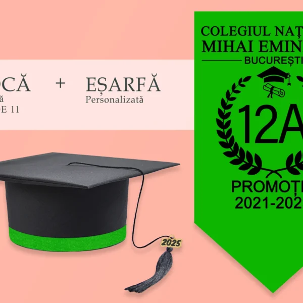 Tocă simplă și eșarfă absolvire personalizată + Diplomă Gratis