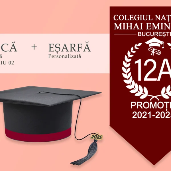 Tocă simplă și eșarfă absolvire personalizată + Diplomă Gratis